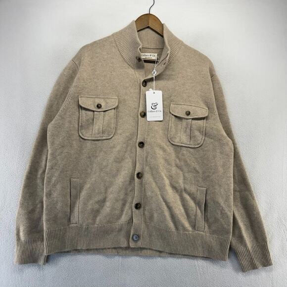 Collars Co Sweater Men's XL Brown Napoli Collection Cardigan Wool Cashmere NEW